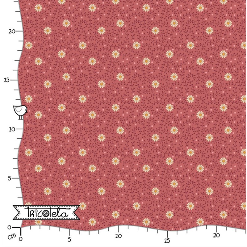 FAT QUARTER TILDA - SANCTUARY DAISYDREAM RHUBARB